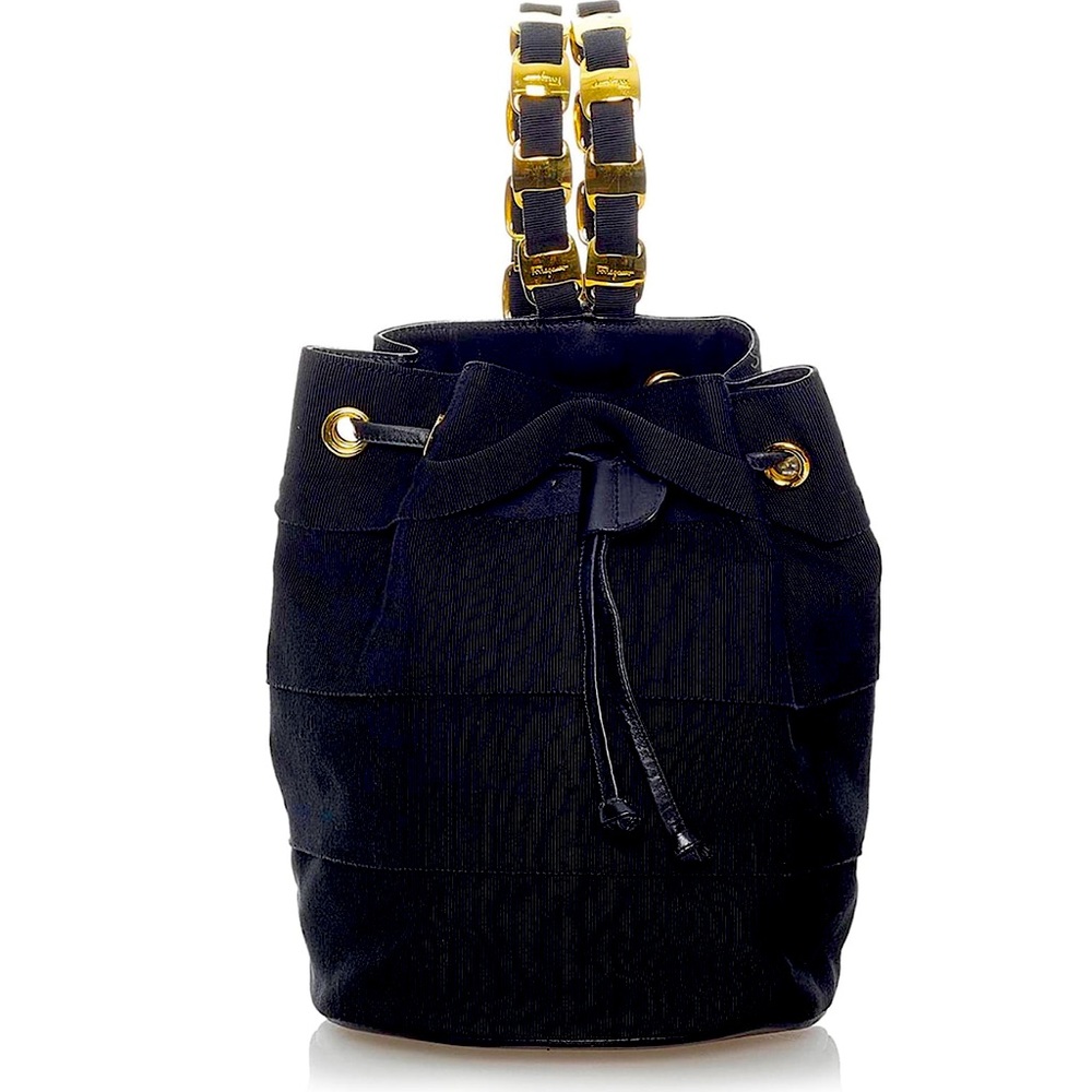 Salvatore Ferragamo Black Au-21 5666 Gold Logo Chain Small Backpack